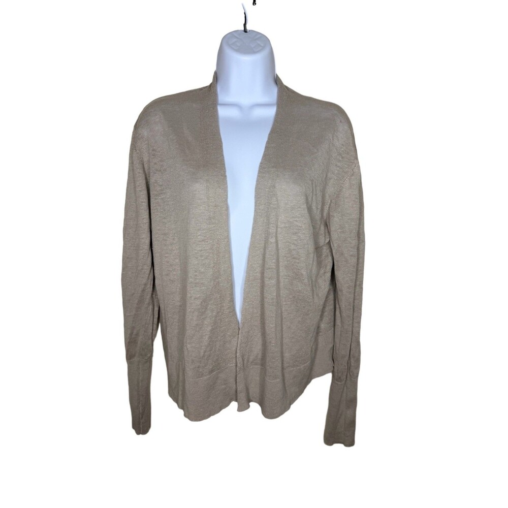 Kinross Women's Beige 100% Linen Slub Open Front Cardigan Sweater Size S